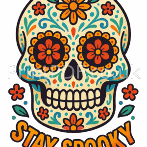 Stay Spooky skull DTF transfer print with vibrant floral sugar skull design
